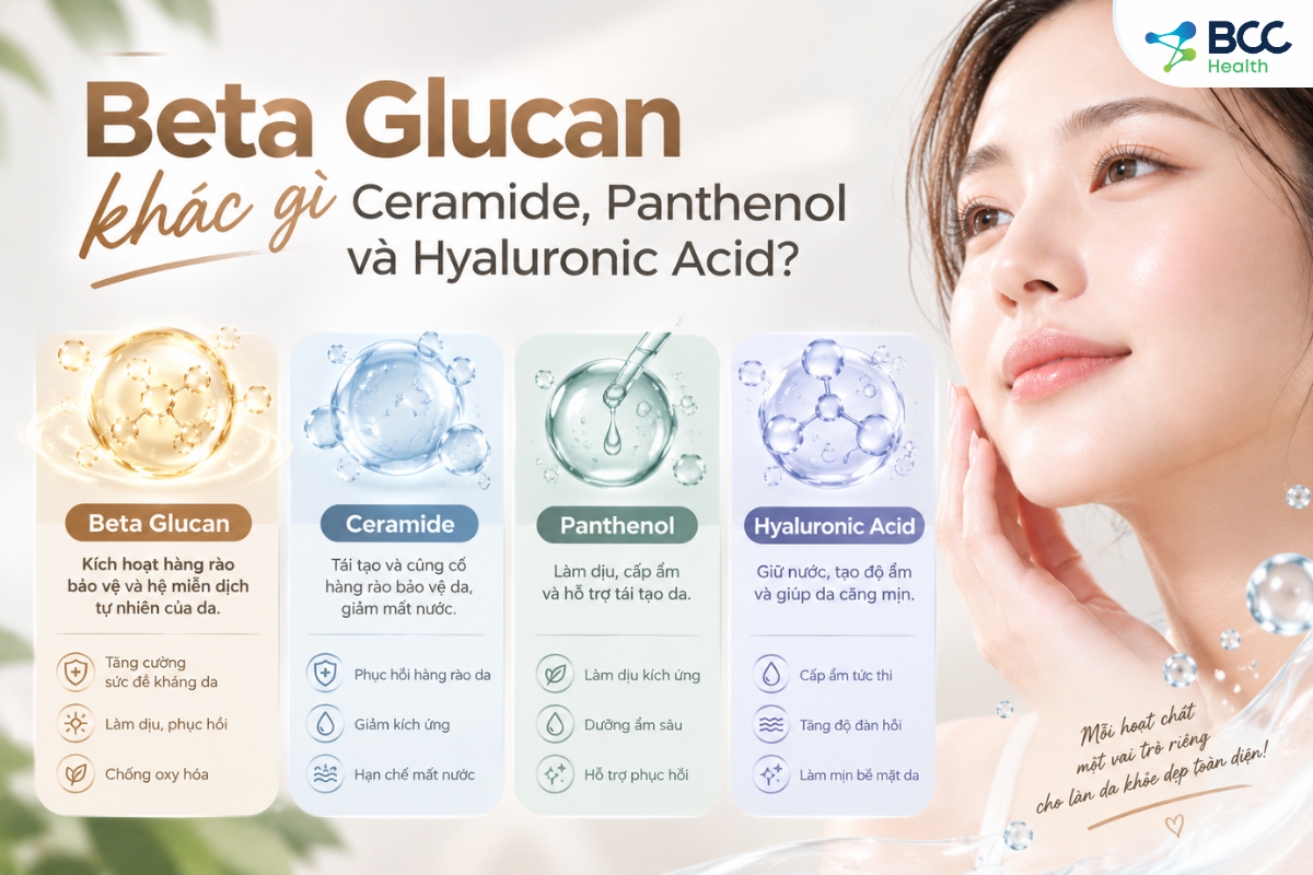 Beta Glucan khác gì Ceramide, Panthenol và Hyaluronic Acid?